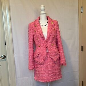 Chic Pink Blazer & Skirt Set